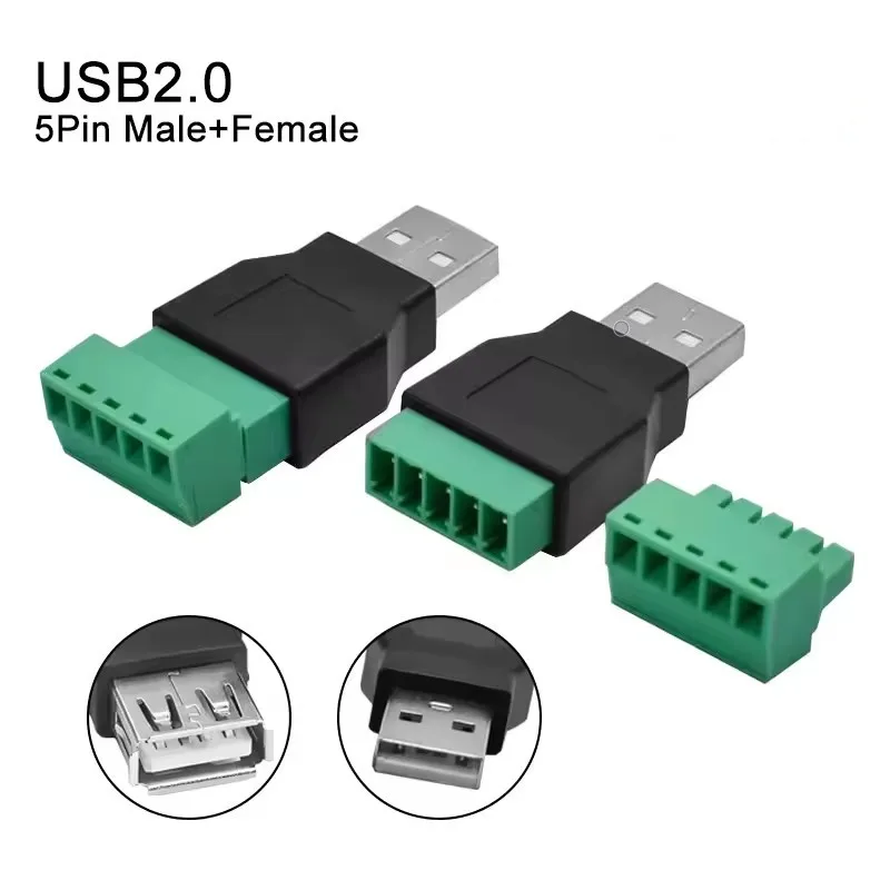 USB 잭 USB2.0-나사 터미널 플러그 어댑터 USB 2.0 유형 A 남성 여성-5 핀 나사 커넥터 납땜 없음 ...
