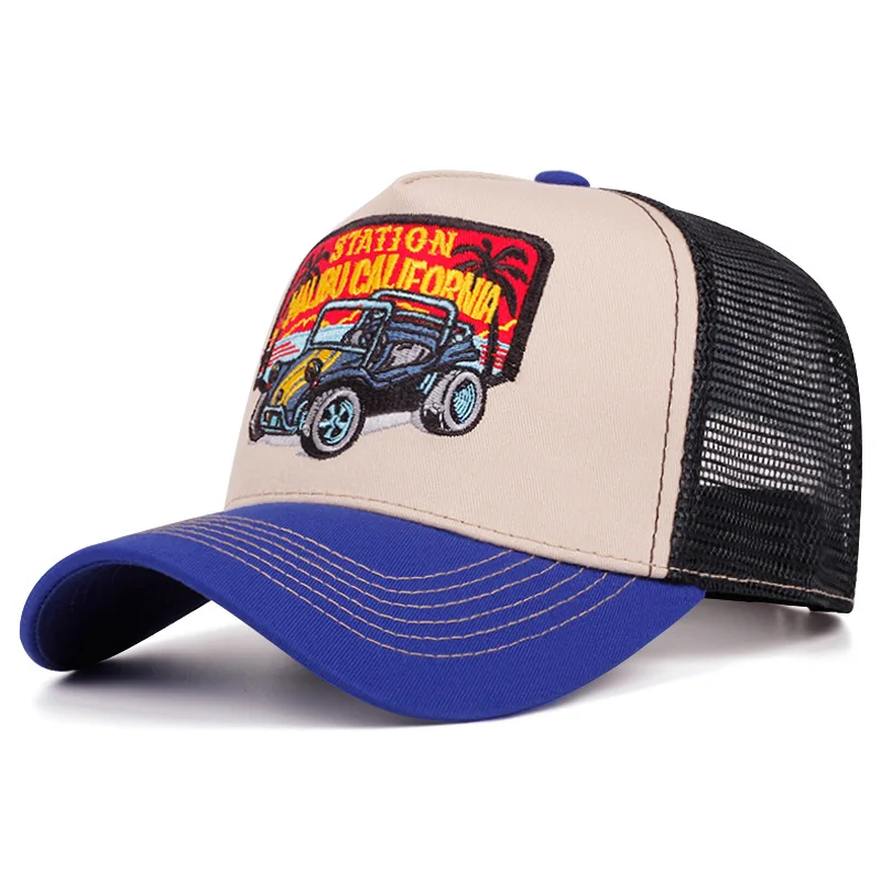 Heißer Verkauf Unisex Mesh Trucker Hut Klassische Motorrad Muster Atmungsaktive Sommer Baseball Kappe Streetwear Kappe für Männer Frauen – Detail 9