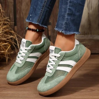 Zapatillas de deporte de malla transpirable de talla grande 43 para mujer, zapatos planos cómodos antideslizantes con cordones, zapatos informales con plataforma de suela suave para mujer 1
