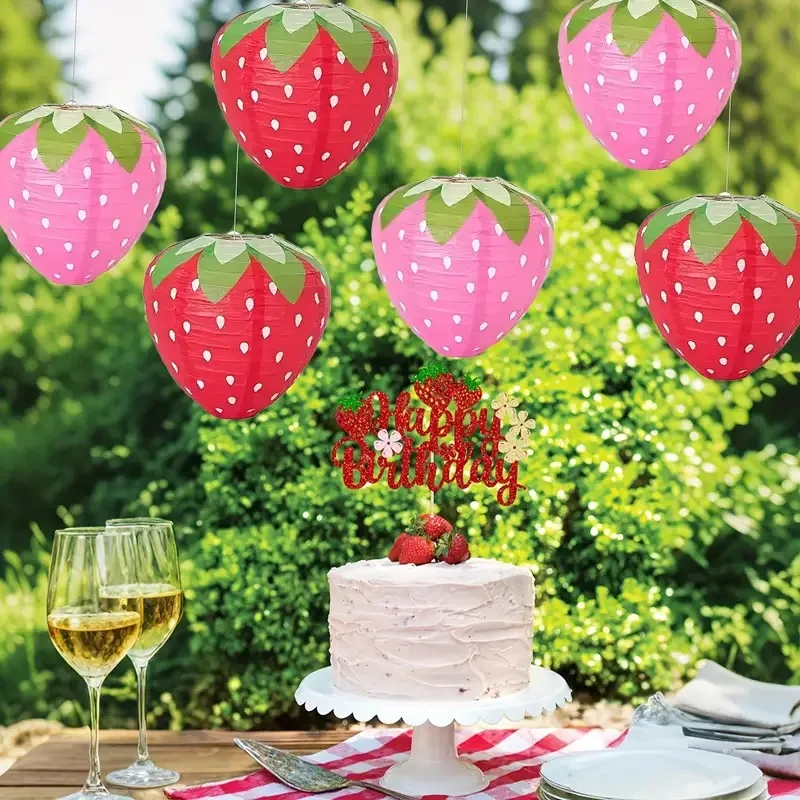 Strawberry Watermelon Paper Lantern Themed Party Decorations Birthday Hanging Ornaments Festive Decor for Indoor Outdoor Use