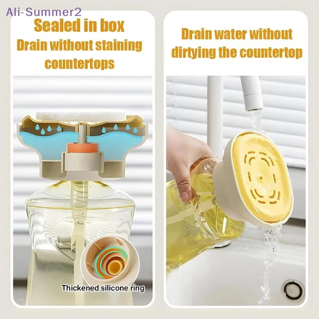 ขวดจ่ายน้ำยาล้างจานแบบกดสำหรับอ่างล้างจาน พร้อมที่เก็บแปรงขัดและฟองน้ำ 5