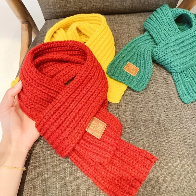 2Pcs Kids Winter Warm Scarf, Solid Color Knitted Shawl, Warm Accessory, Suitable for 2-6 Years Old Boys and Girls Daily Wear