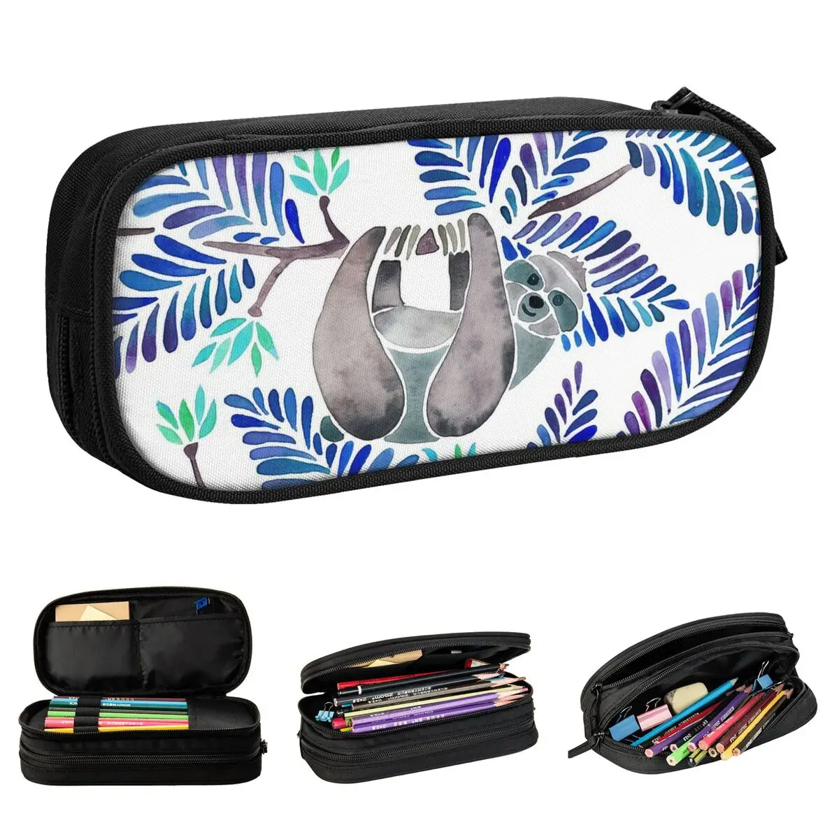 

Happy Sloth Tropical Pencil Cases Hawaiian Pen Holder Pencil Bags Girl Boy Big Capacity School Supplies Gift Pencilcases
