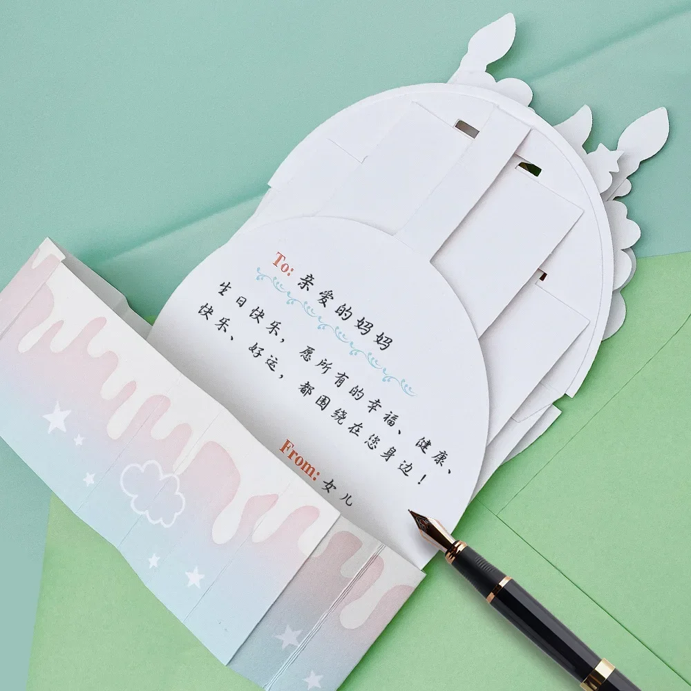 Birthday Card 3D Pop Up Cake Birthday Card With Envelope Set Strawberry Cake Astronaut Cartoon For Kids Friends Gifts