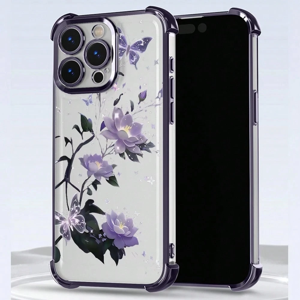 Elegant Electroplated Transparent Phone Case with Floral Design