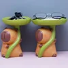Kawaii Capybara Resin Toy Tabletop Storage Tray Cute Ornament Doll Cartoon Creative Lotus Leaf Tray Living Room Decoration Gift 1
