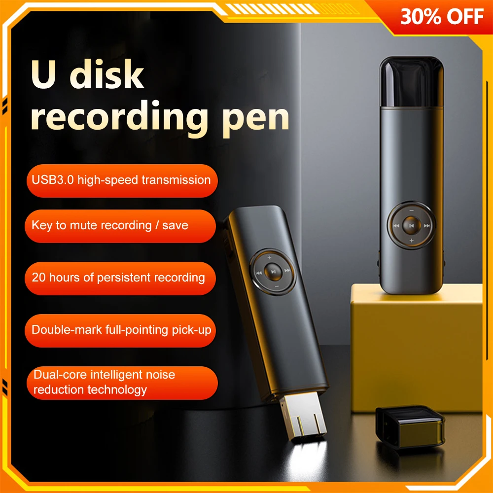 Gravador de Voz Digital Portátil Mini Ditafone Pen Dsp Redução de Ruído Gravação One Key Reunião de Classe Entrevista 16g 32g