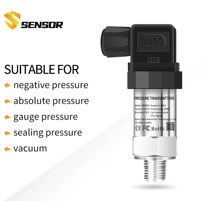 เครื่องส่งสัญญาณความดันแก๊สเชื้อเพลิงน้ำ G1/4 24V 4-20mA 0-10V อุปกรณ์เสริม0-600bar ตัวแปลงสัญญาณแรงดันสแตนเลส 3