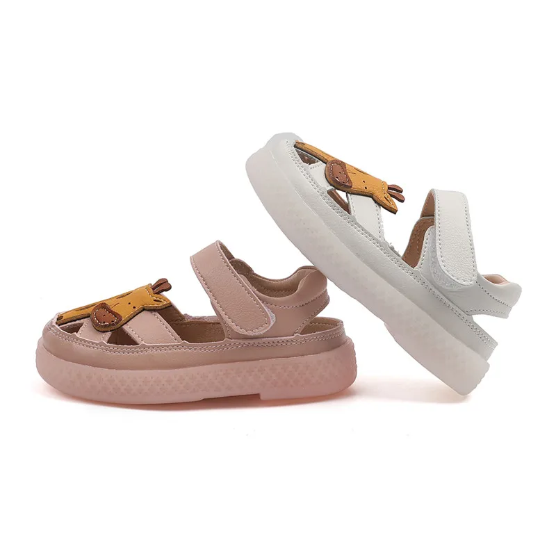 Genuine Leather Baby Shoes Cute Giraffe Pattern Toddler Sandals For Girls Closed Toe Anti-Slippery Infant Boys Sandals Summer kids sandals baby sandals