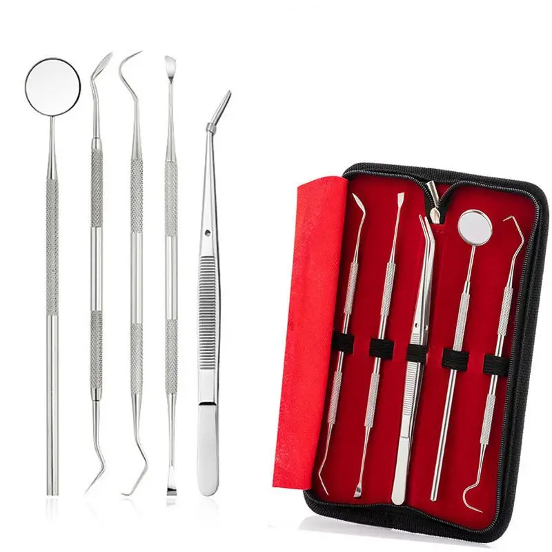 Dentalwerkzeuge 5er-Pack-Zahnreinigungswerkzeug-Kit Zahnarzt-Werkzeug-Kit  mit Edelstahl-Dentalspiegel