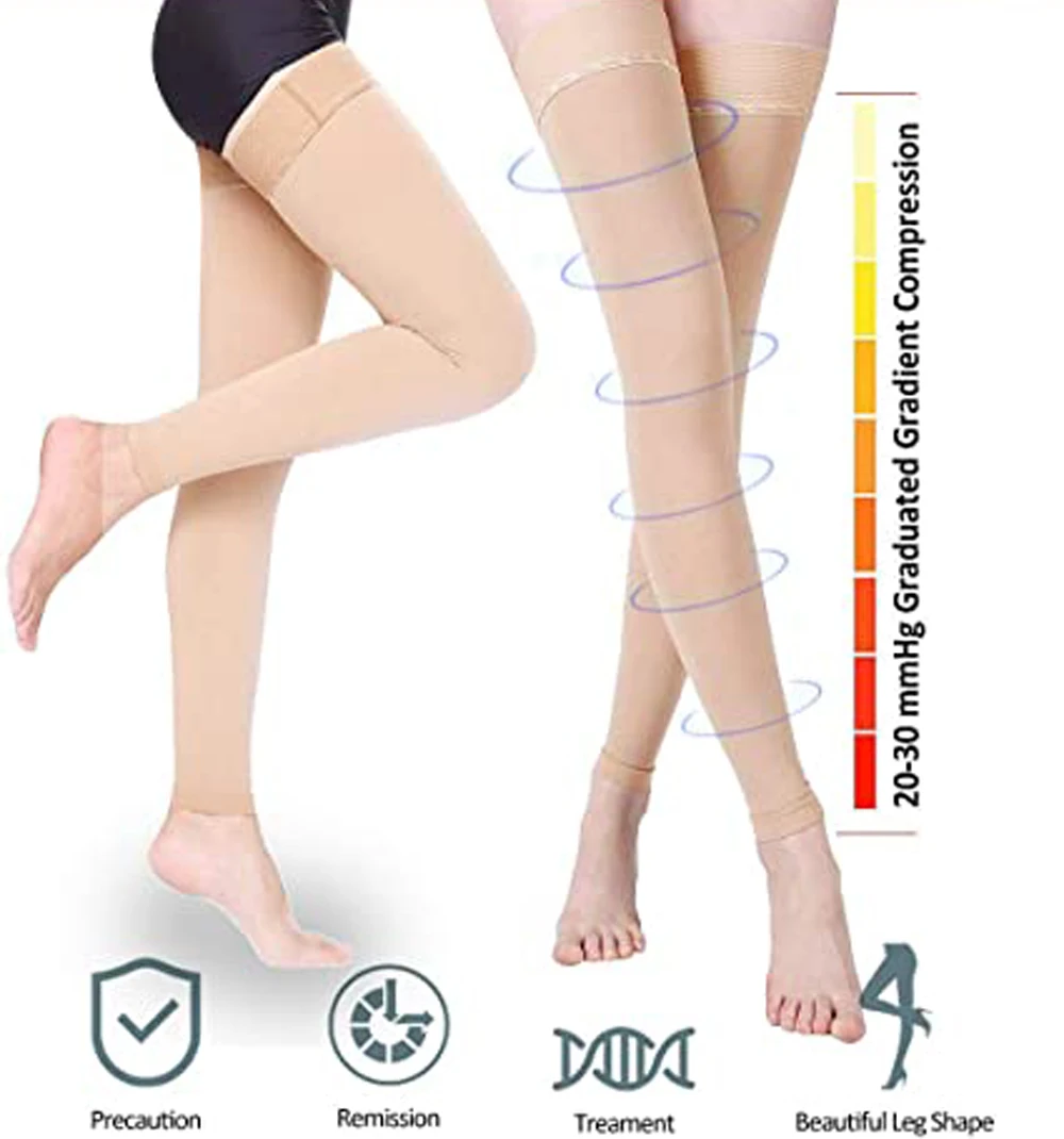 1 Pair 20-30 mmHg Compression Stockings leg compression sleeves thigh high socks For Women Thigh High Footless Varicose Veins Leg Sleeves