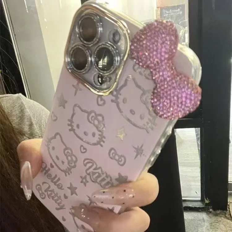 Rhinestone Imitation Feather Sanrio Hello Kitty Case for iPhone 17 16 13 12 11 15 Pro Max 15 14 Plus XS X 16E 17E Silicone Cover 3