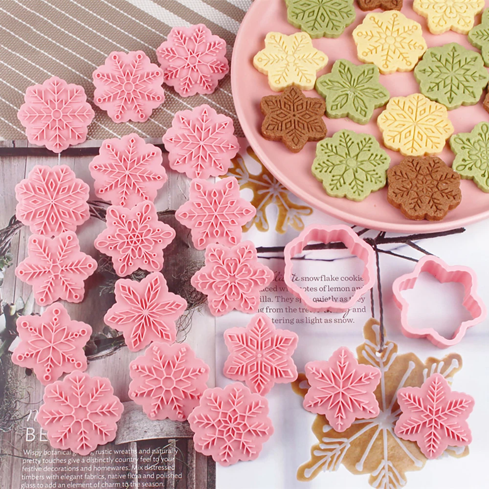 

9pcs/Set Snowflake Cookie Embossing Cutter Molds Merry Christmas Xmas Snow Fondant Stamp Pastry Biscuit Cake Decorating Tools