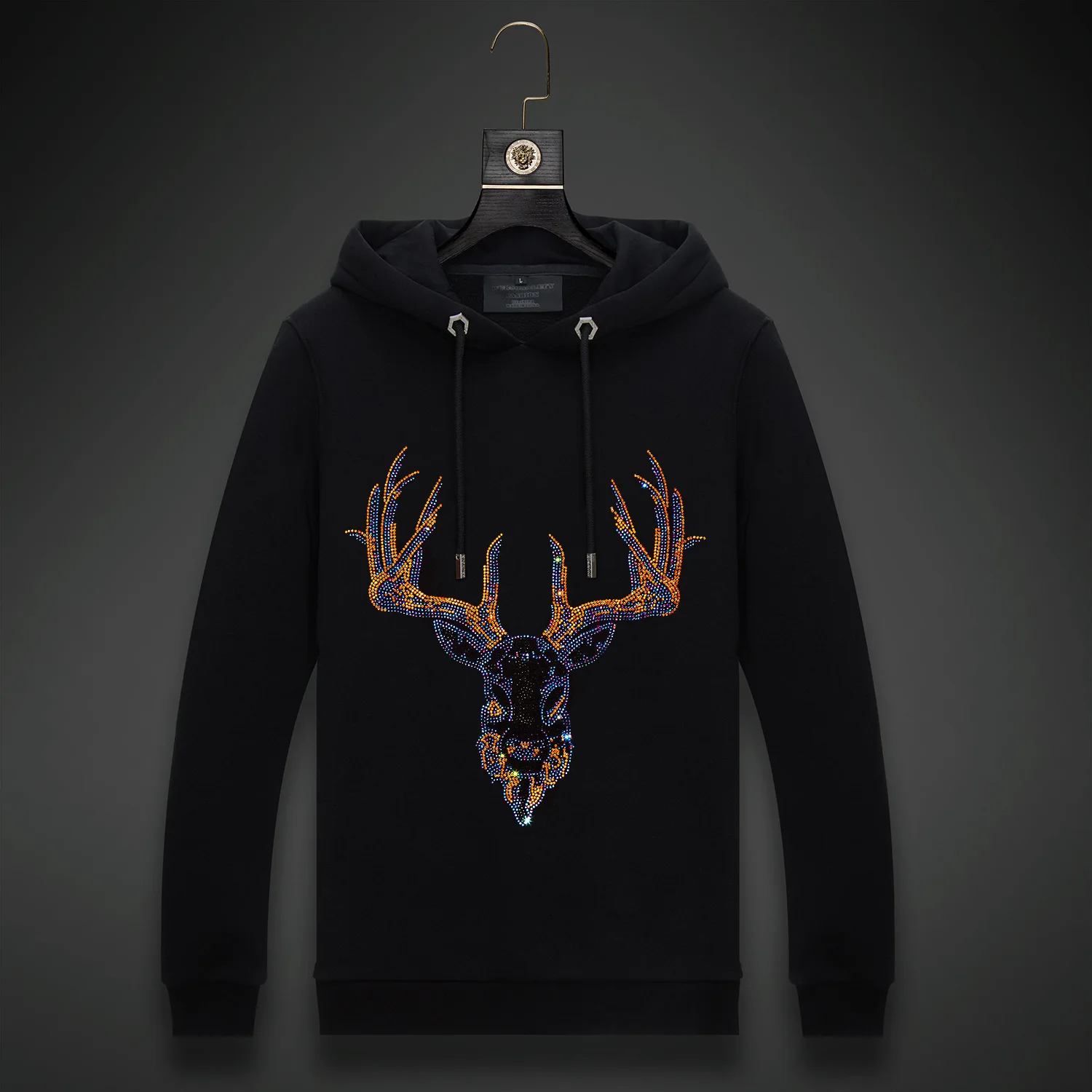 

2023 Men Colorful Deer Rhinestones Hoodie Sweatshirt Fashion Streetwear Full Pullover Hoodie Hooded Cotton Mens Autumn Clothes