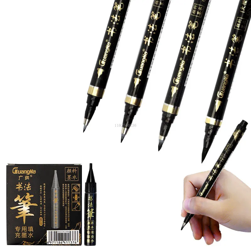Spare Cartridge Black ink Flexible Brush Tip for Lettering Calligraphy Pens Markers Writing Sketching Drawing Ink Can Be Added