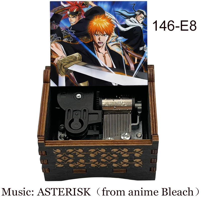 Anime BLEACH Kurosaki Ichigo Black Wooden Music Box Silver Self-winding Movement Study Desk Decoration Holiday Gifts for  4