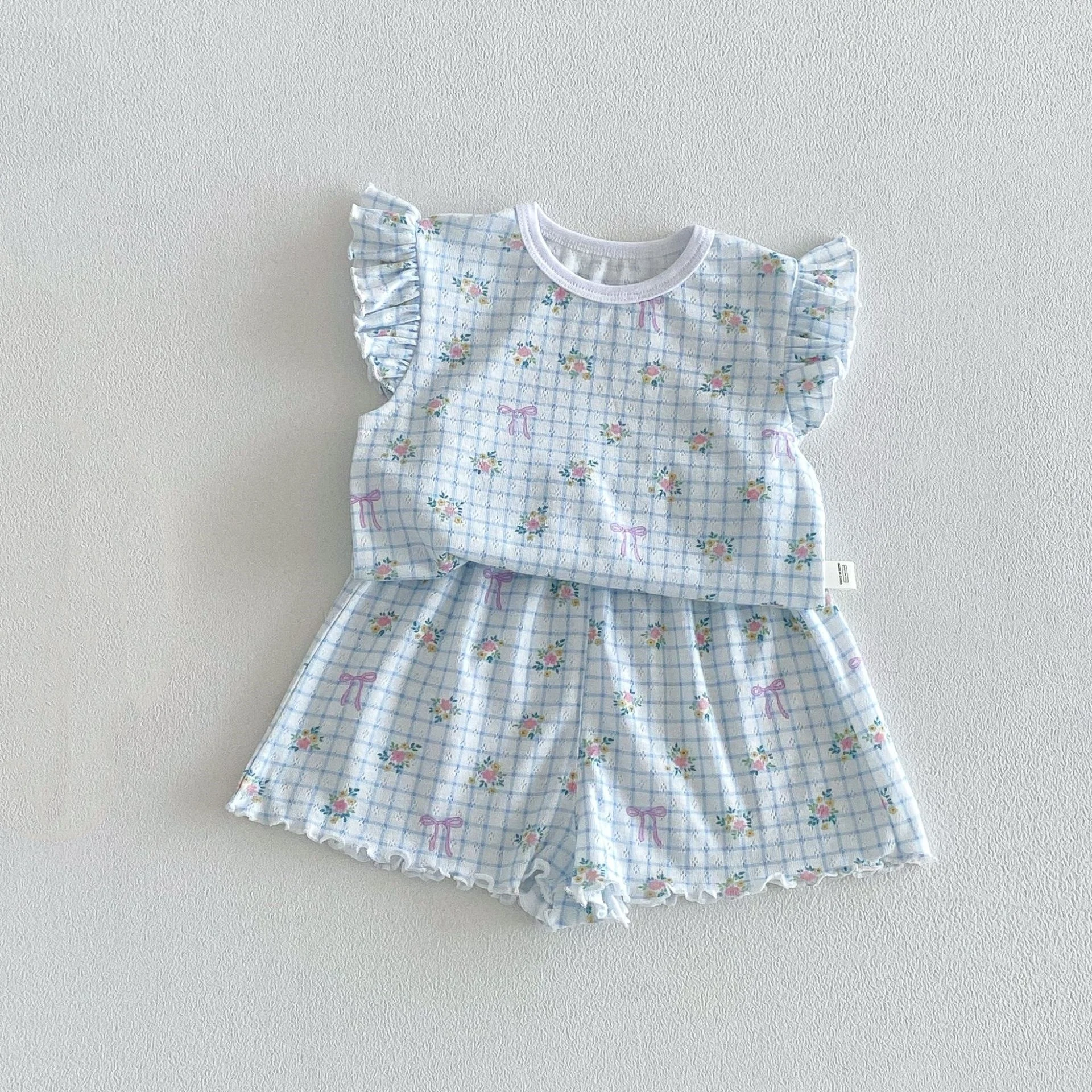 6M-5Y Summer Cute Kids Set Floral Flutter Sleeve Top+Ruffle Hem Shorts 2Pcs Clothing for Girls Breathable Soft Children Suit