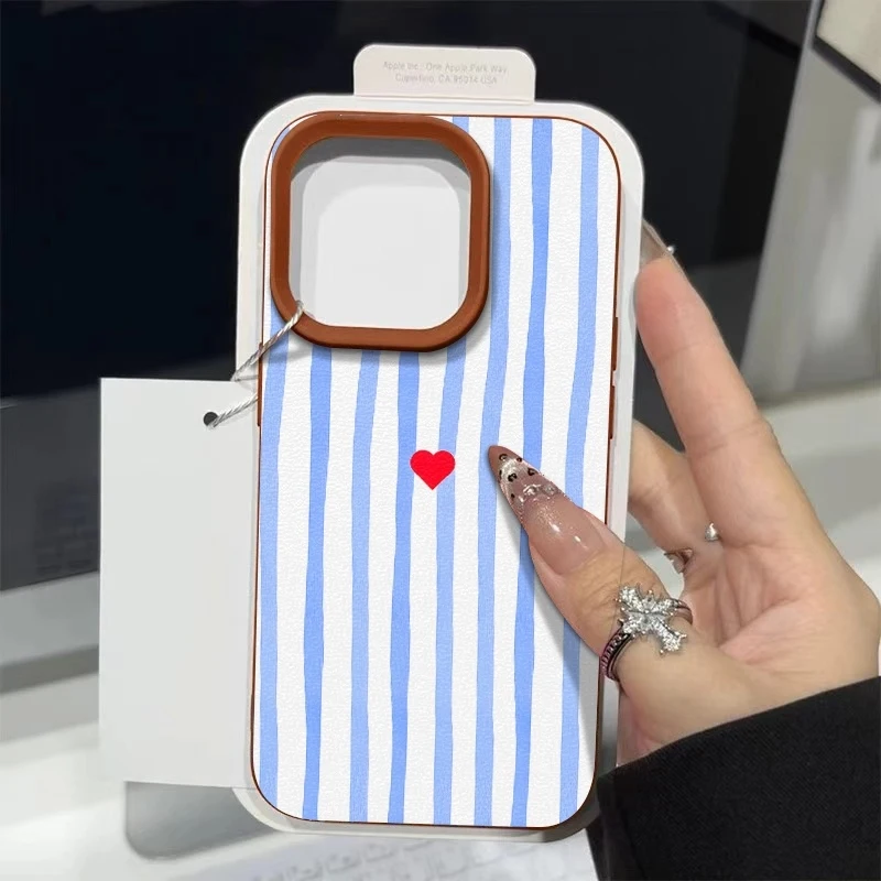 Minimalist Blue and White Striped Heart Pattern Phone Case