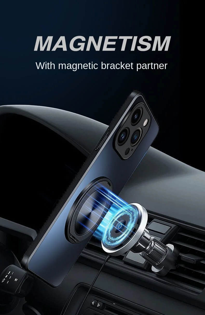 Matte Magnetic Protective Back Cover with Ring Stand
