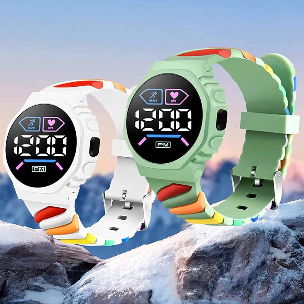 Waterproof LED Digital Children Kids Watch Wristwatch Silicone Rainbow Creative Student Sport Electronic Boys Girls Watches 3