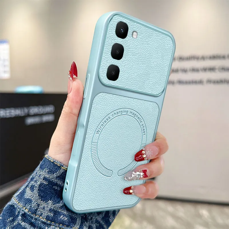 Magsafe Magnetic PU Leather Texture Shockproof Case with Non-slip Silicone Frame