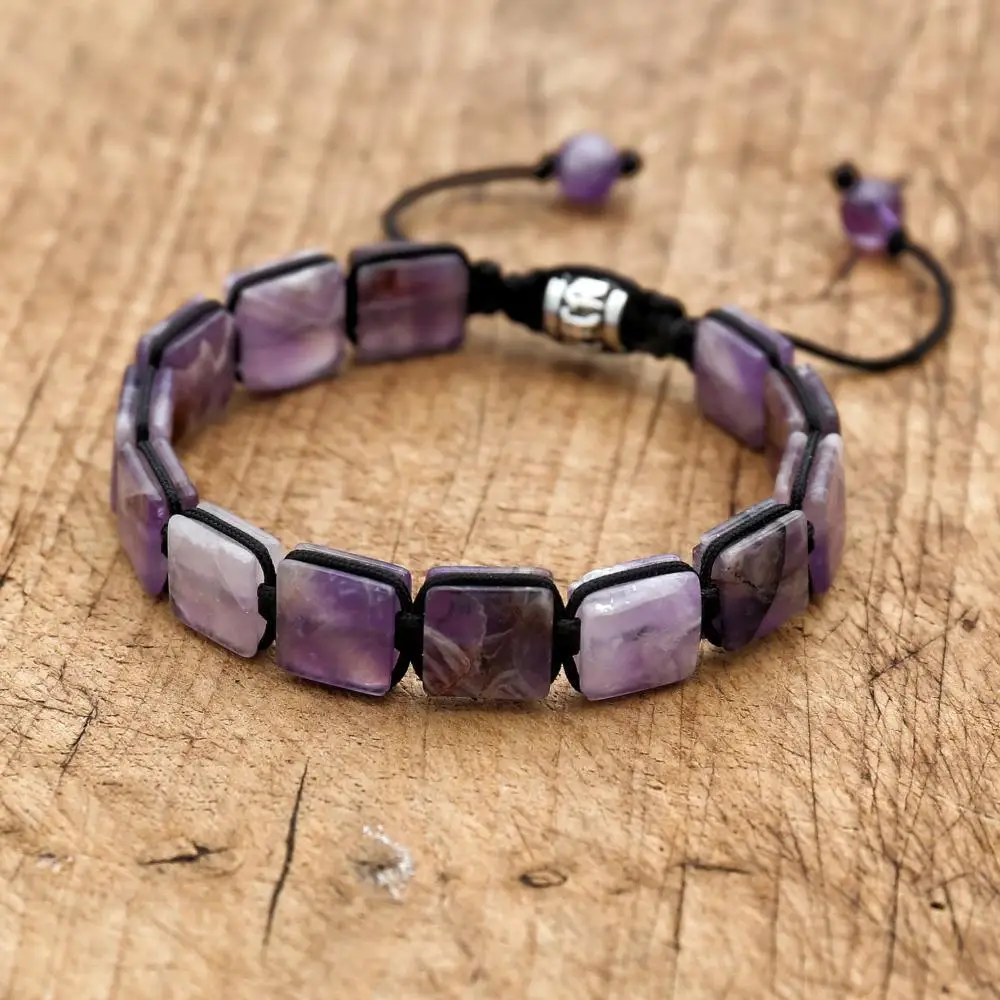 Natural Amethyst Stone Braided Bracelet Bohemia Punk Macrame Women Friendship Charm Bracelet Bangle Couples Jewelry bangle bracelet stone bracelet