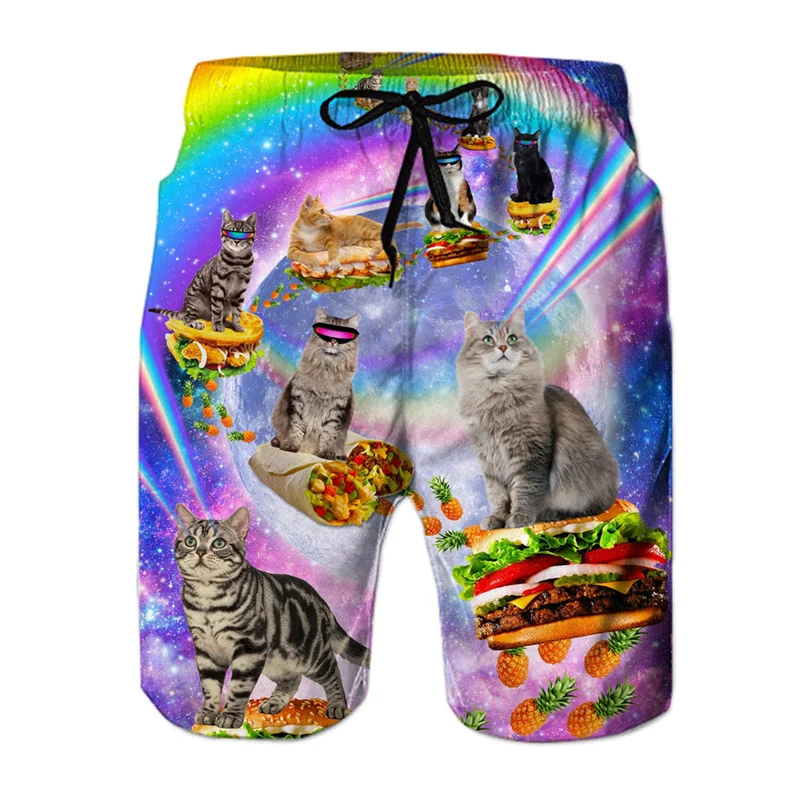 Funny Dinosaur Cat Graphics Beach Shorts Men 3D Print Animal Surfing Board Shorts Summer Hawaiian Swim Trunks Cool Ice Shorts 4