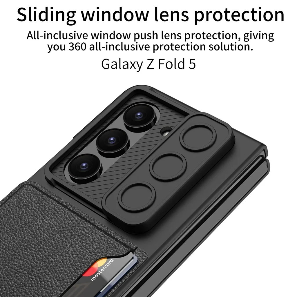 Horizontal Sliding Window Ultra Thin Hard PC Cover for Samsung Galaxy Z Fold 5 5G Case with Card Bag Protection Shockproof Cover