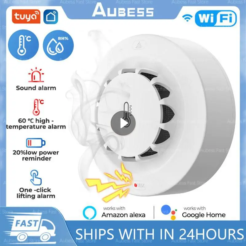 

Tuya WiFi Smart Smoke Alarm Fire Temperature And Humidity Detection Thermohygrometer For Alexa Google Home Security System