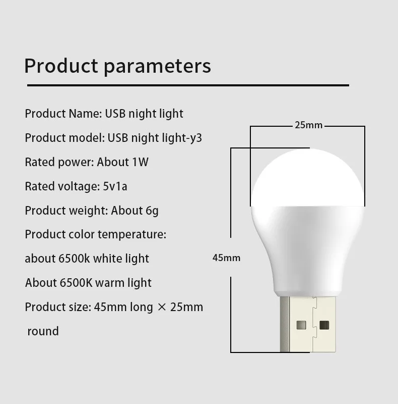 3/2/1PCS Mini Prise USB Lampe Ordinateur Charge Électrique Mobile