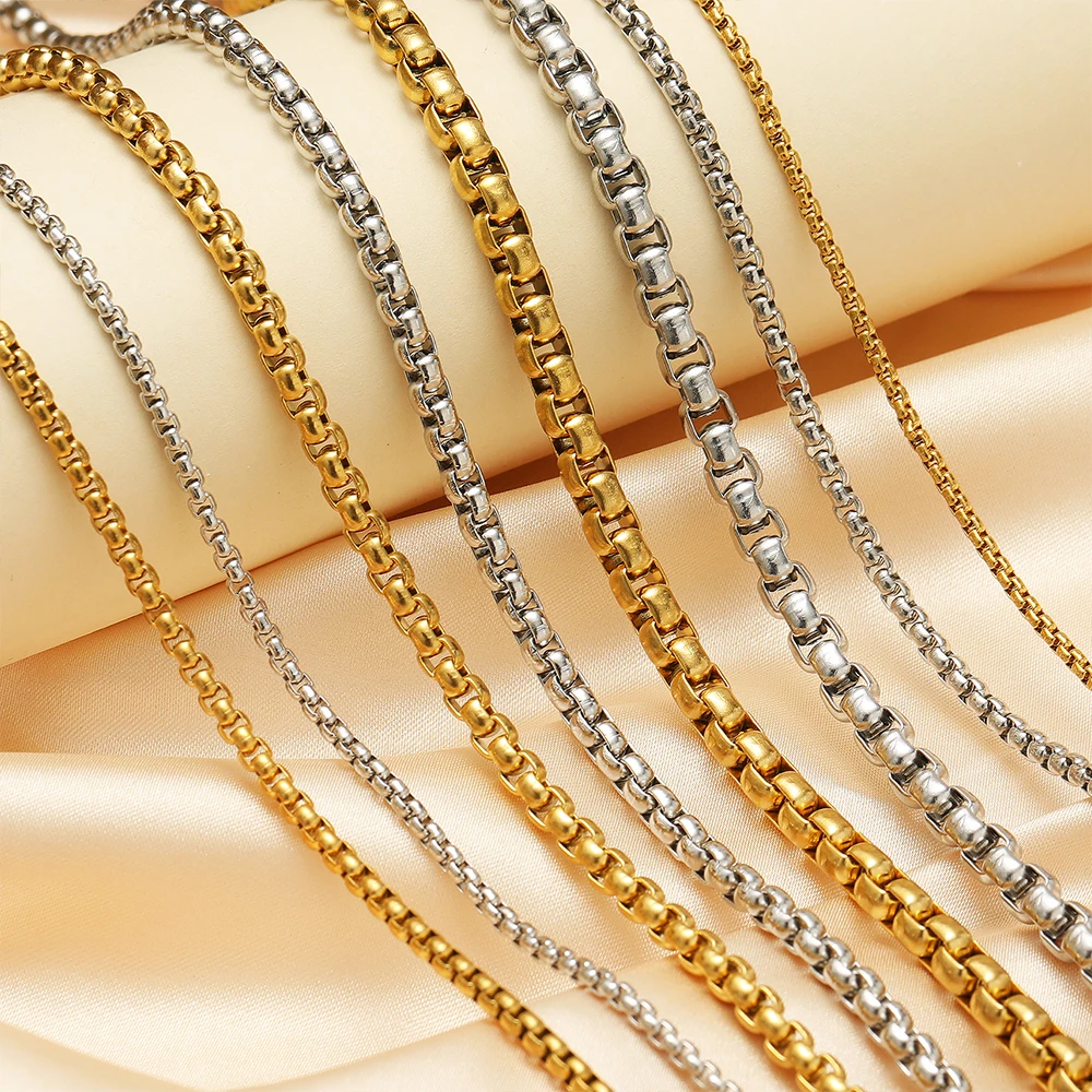 2 Meter Edelstahl Gold Rolo Box Kette für DIY Schmuckherstellung Halsketten-Zubehör Armband-Zubehör Handgemachtes Kunsthandwerk im Großhandel – Detail 2
