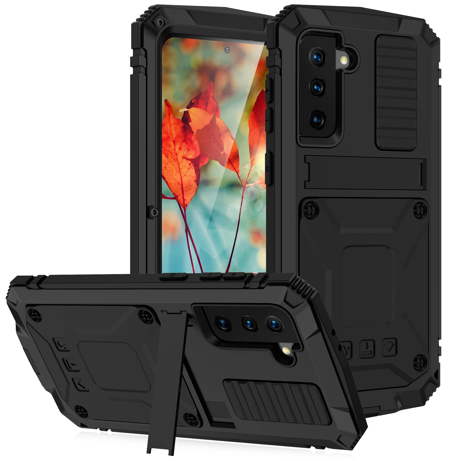 

R-just Heavy Duty Armor Phone Case For Samsung Galaxy S21 Plus Metal Aluminum Protective Case Kickstand For Galaxy S21 Ultra