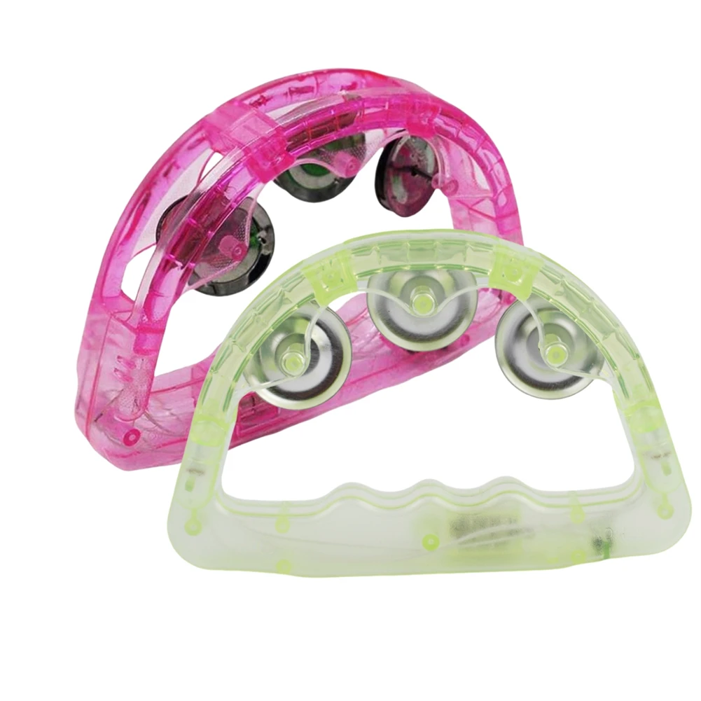 2Pcs LED Tambourine Clear Light Up Sensory Toy Flashing Tambourine Musical Instrument Shaking Toy For Festivals Birthday Instrum