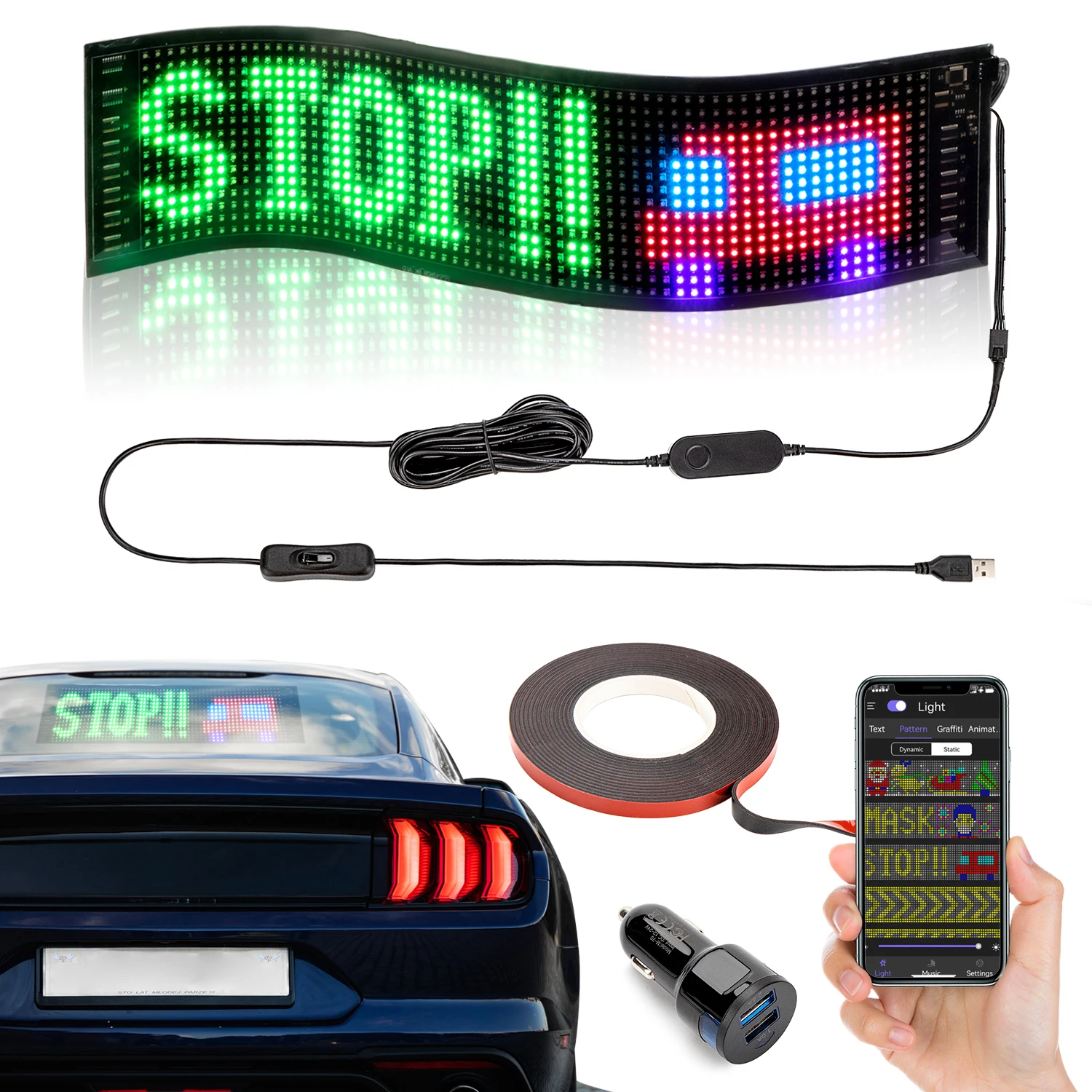 Ultra-thin Bluetooth-compatible 12*72 Led Car Display Programmable