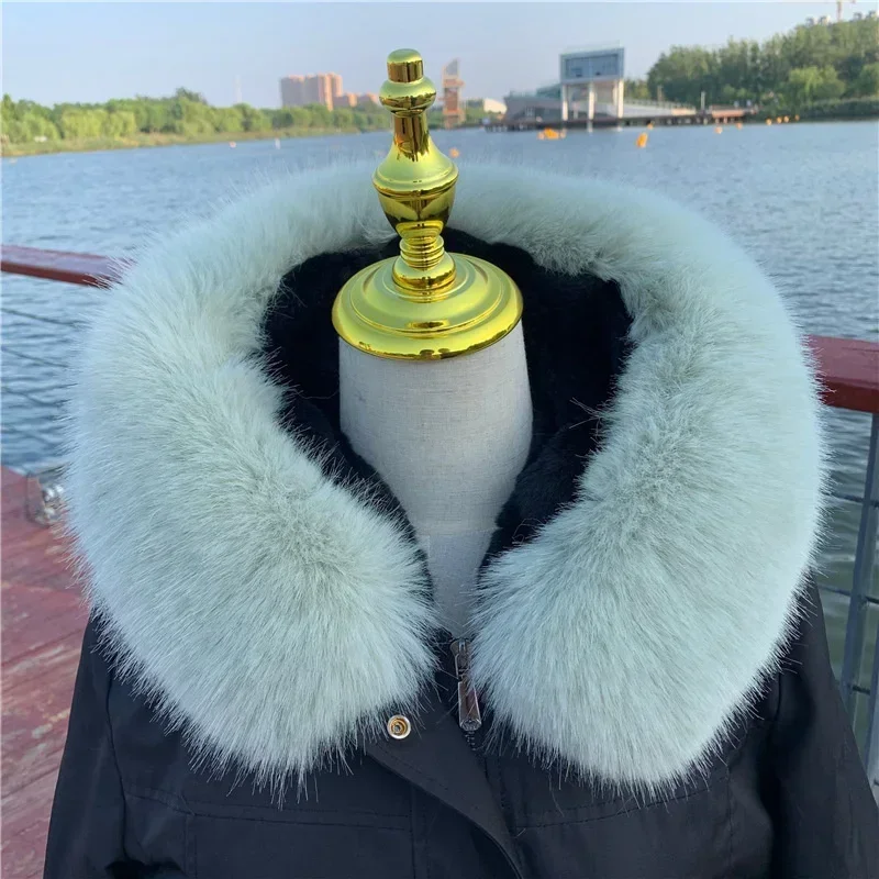Soft Women Scarf Winter Faux Fox Fur Collar Furry Warm Thicken Men Parka Coat Hood Decor Fake Fur Shawl Luxury Scarves