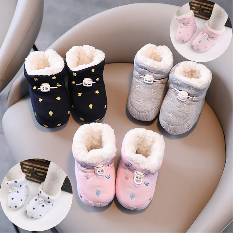 

Lovely Baby Autumn Winter Boots Baby Girl Boys Winter Warm Shoes Solid Fashion Toddler Fuzzy Balls First Walkers Kid Shoes 0-18M