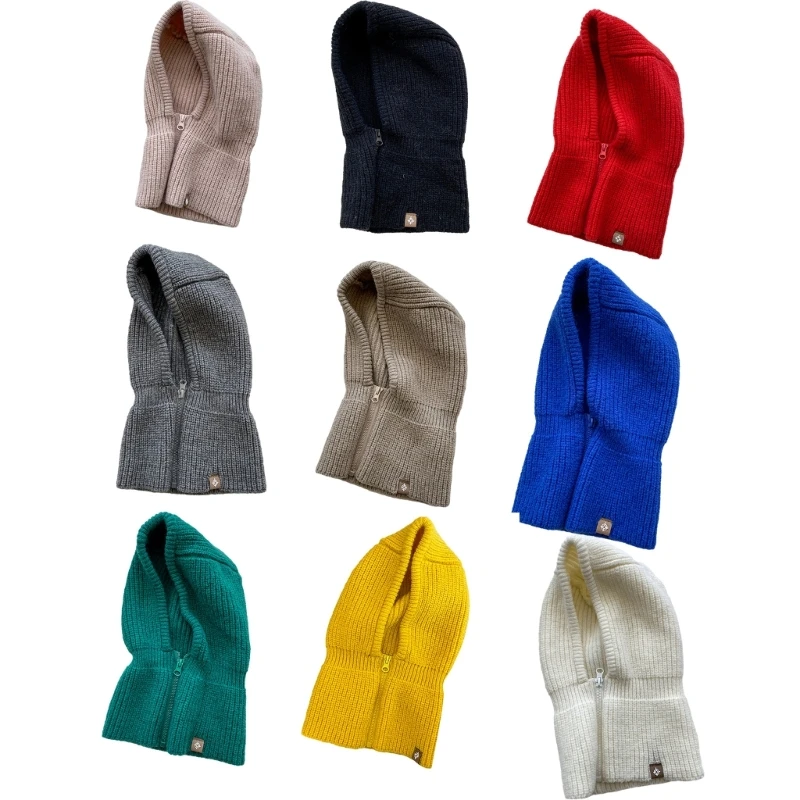 

Winter Hats for Women Girls Warm Hooded Scarf Hat Zipper Cap Balaclava Knit Beanie Hat for Skiing Skating
