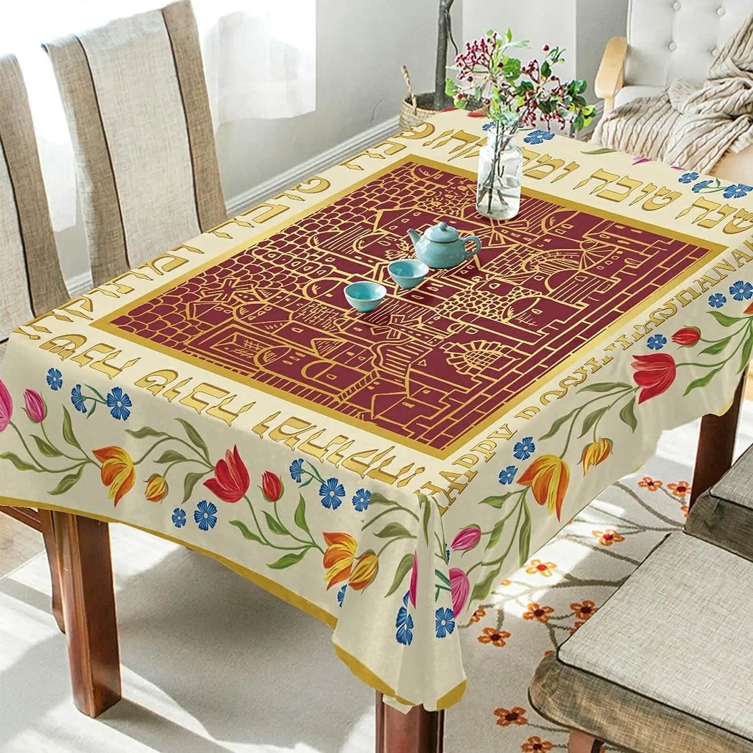 

Прямоугольная скатерть Rosh Hashanah, кухонный декор для стола, водонепроницаемая скатерть для домашнего ужина, Свадебный декор
