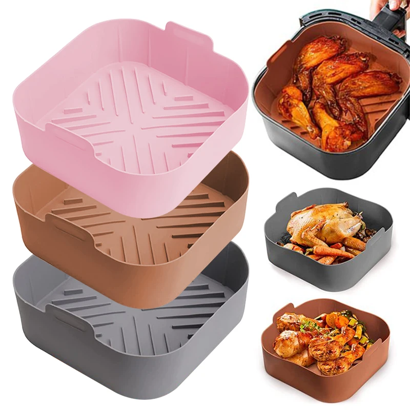 Airfryer Cestello In Silicone Vassoio Quadrato In Silicone Per Airfryer Easy Clean Dish Liner Piastra Per Pizza Grill Pan Mat Accessori Per Friggitric