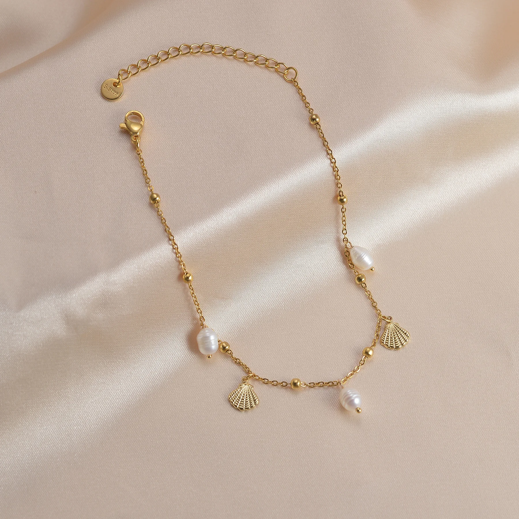 Stainless Steel Adjustable Charms Beads Anklet