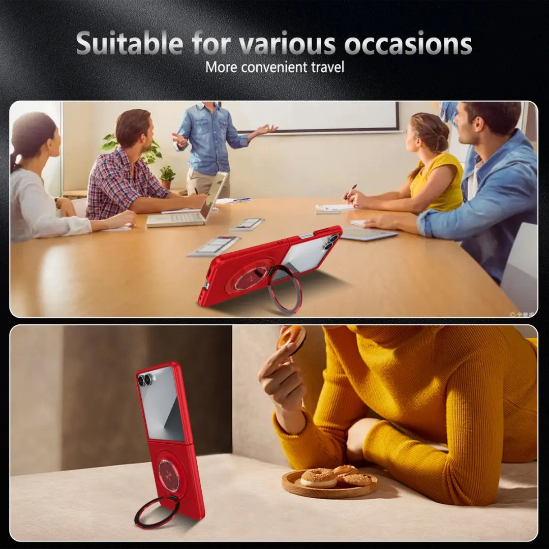 Magnetic Wireless Charging Hard Phone Case with Rotatable O Holder - Anti-Shock and Ultra Slim Design
