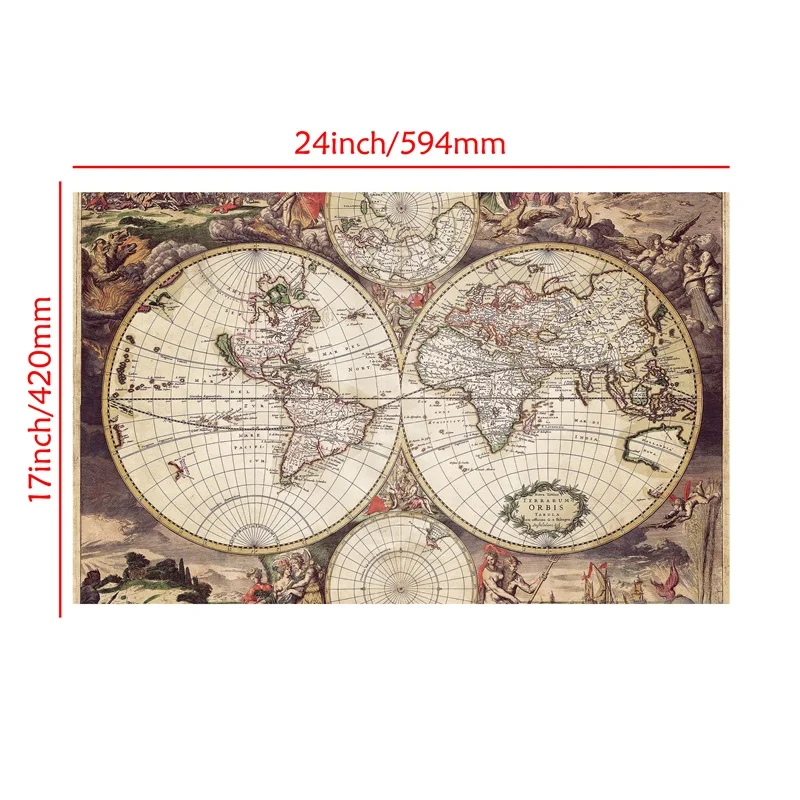 World Map Medieval Latin Art Poster Non-woven Canvas Painting Wall Decorative Prints Living Room Home Decor 59*42cm
