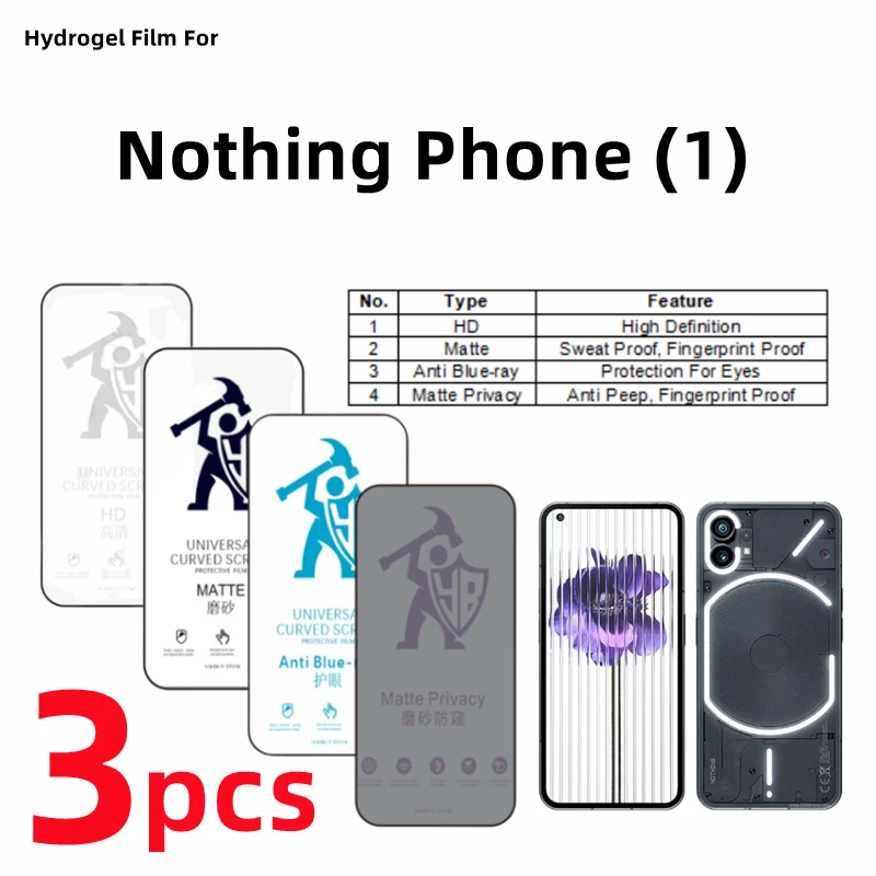 3Pcs Hd Hydrogel Film For Noth Phone 1 Matte Screen Protector Per Niente Phone 1 Eye Care Anti Spy Privacy Pellicola Protettiva