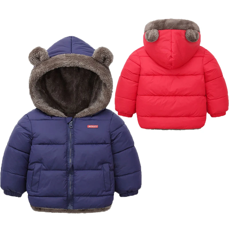 

Autumn Winter Baby Boys Jacket Solid Color Lining Plush Keep Warm Hooded Down Cotton Coat For 2-6 Years Girls Cashmere Outwear