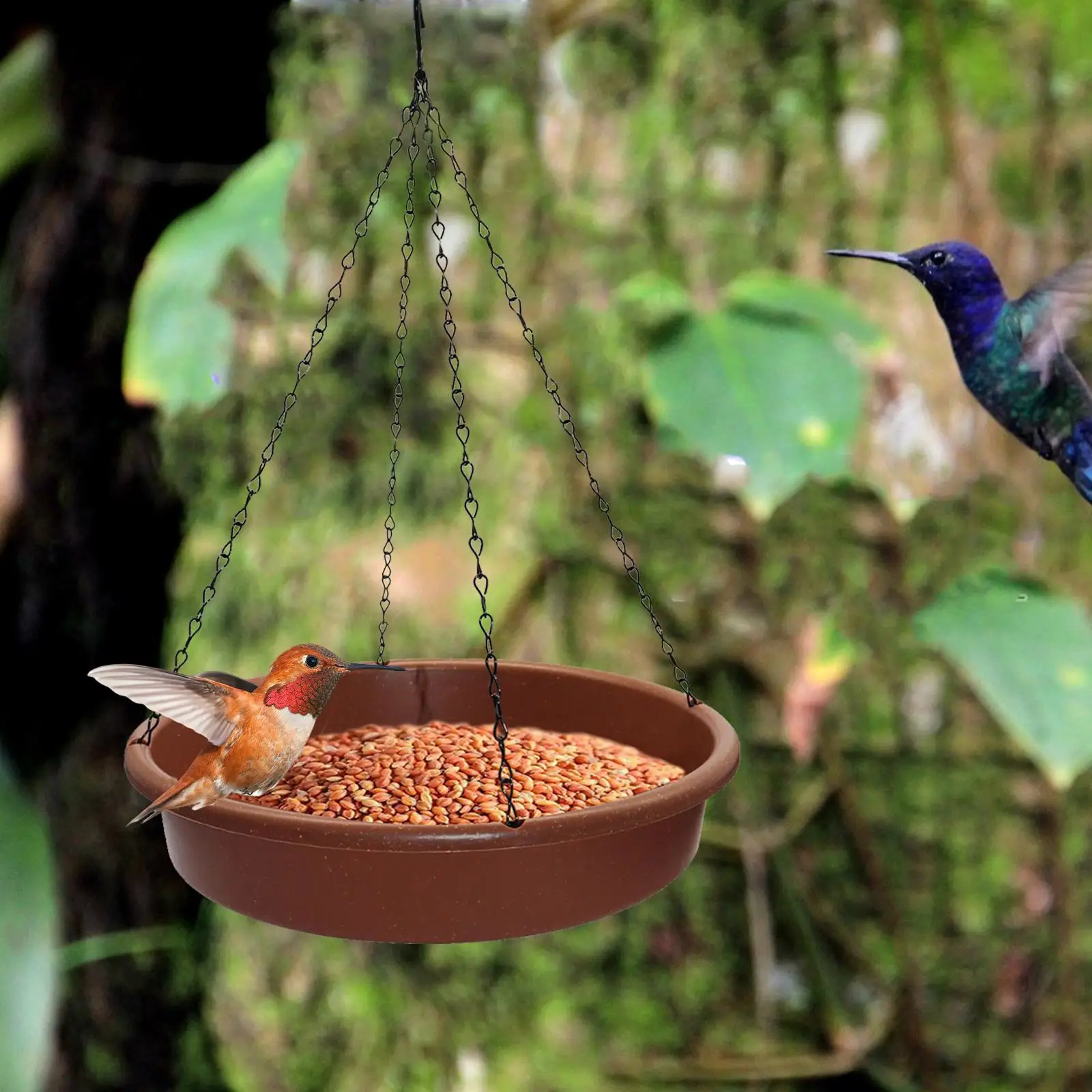 Bird Waterer with Metal Hooks and Chain Bird Feeder Hanging Bird Bath Water Feeder for Yard Patio Tree Hummingbird Garden