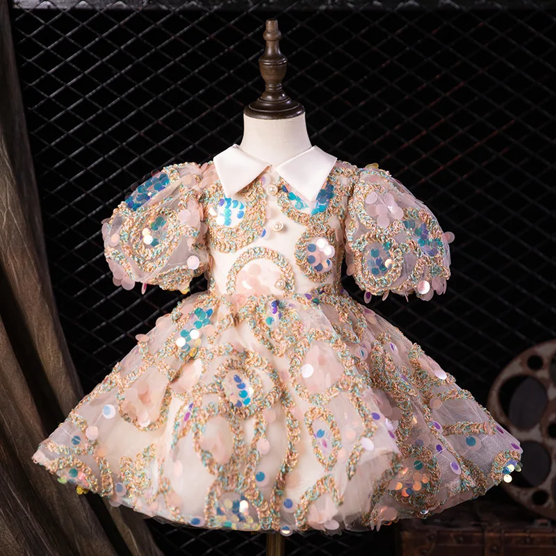 

Luxury Glitter Kids Party Dresses Ball Gown Princess Dress Sequined Appliques Baby Girl Dress платья для девочек