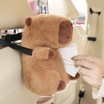 Car Tissue Boxes Capybara Plush accessories Car Backseat Hanging Tissue Bag Box Plush holder cover Auto Toys Interior Decoration 1