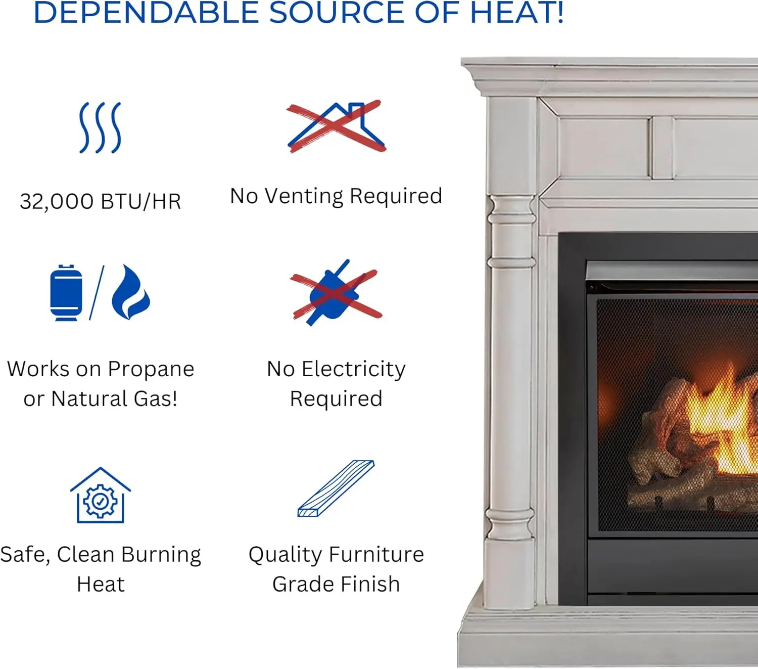 Dual Fuel Ventless Gas Fireplace System with Mantle, Remote Control, 9 Fire Logs, Use with Natural Gas or Liquid Propane 3