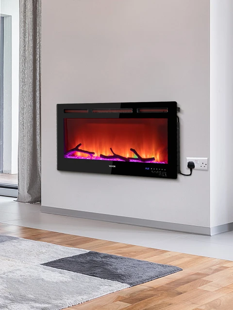 VEVOR 1500W Electric Fireplace 36-60 Inch Recessed Wall Mounted Black Stove  Fit Adjustable Flame Speed with Smart Control Heater - AliExpress