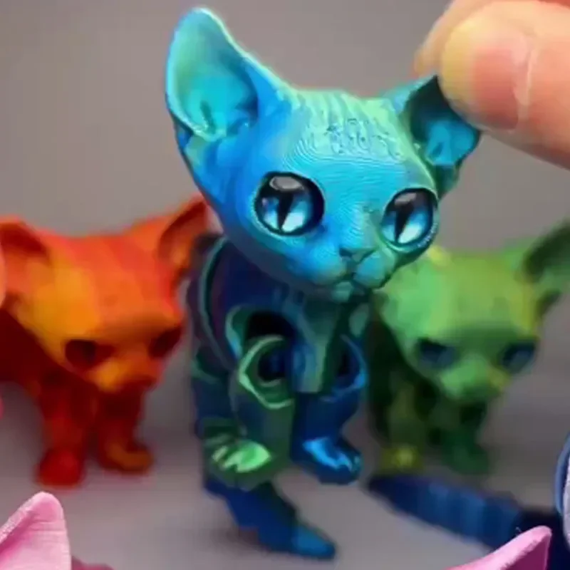 3D Printed Siamese Cat Movable Joint Fidget Toy Stress Relief Decompression Desktop Ornament Kid Figure Toy for Adults Kids Gift